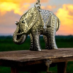 Gold Elephant Pendant with Rhinestones